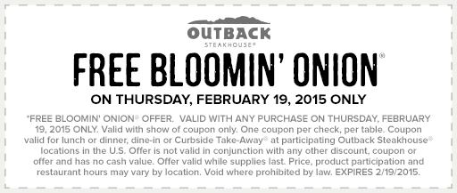 Free Bloomin' Onion on 2/19/15
