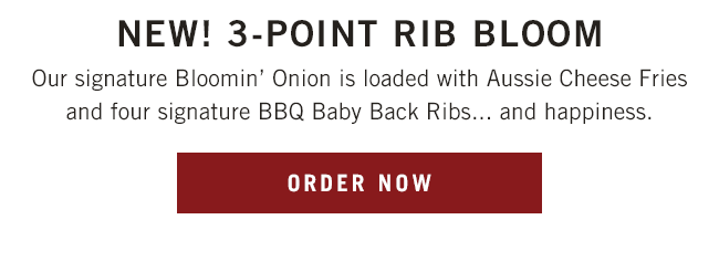 Our signature Bloomin' Onion is loaded with Aussie Cheese Fries and four signature BBQ Baby Back Ribs... and happiness.