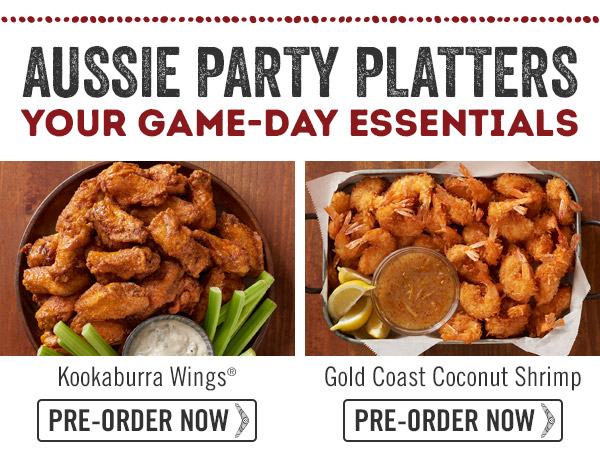 Aussie Party Platters: Your Game-Day Essentials. Kookaburra Wings and Gold Coast Coconut Shrimp