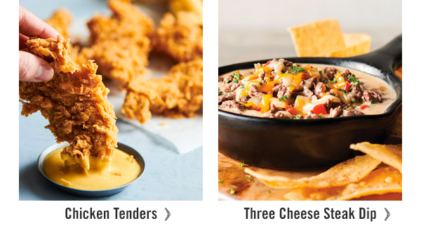 Chicken Tenders and Three Cheese Steak Dip