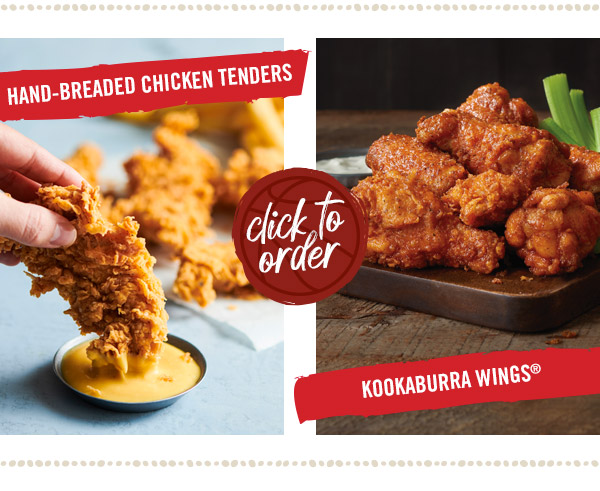 Hand-Breaded Chicken Tenders and Kookaburra Wings