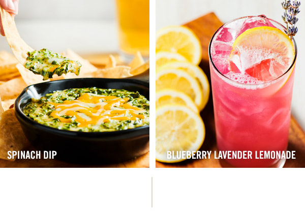 Spinach Dip and Blueberry Lavender Lemonade