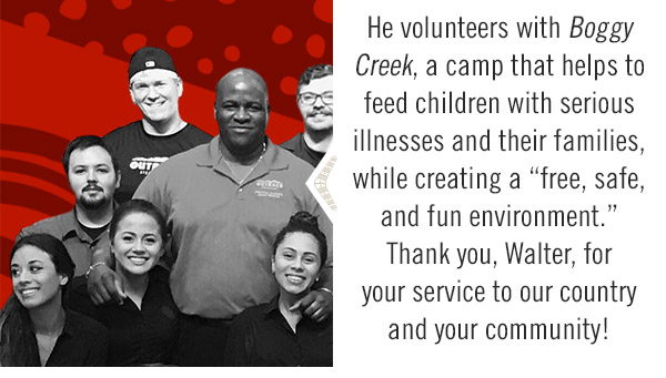 He volunteers with Boggy Creek, a camp that helps to feed children with serious illnesses and their families, while creating a 