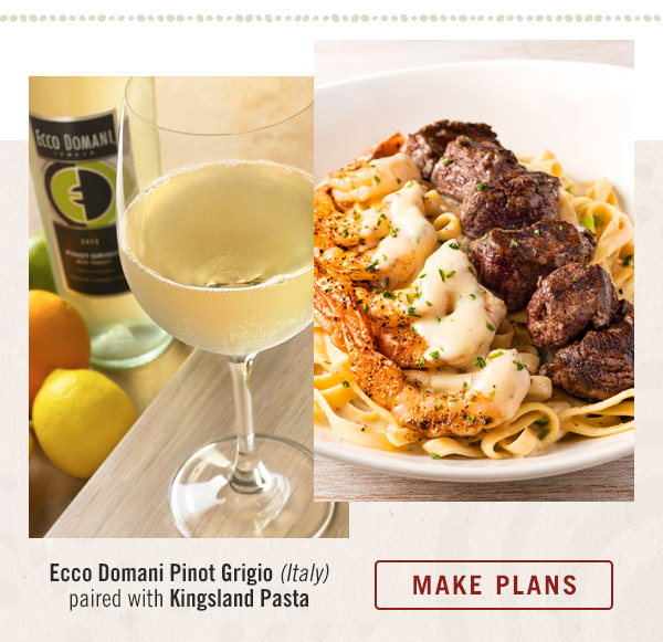 Ecco Domani Pinot Grigio (Italy) paired with Kingsland Pasta